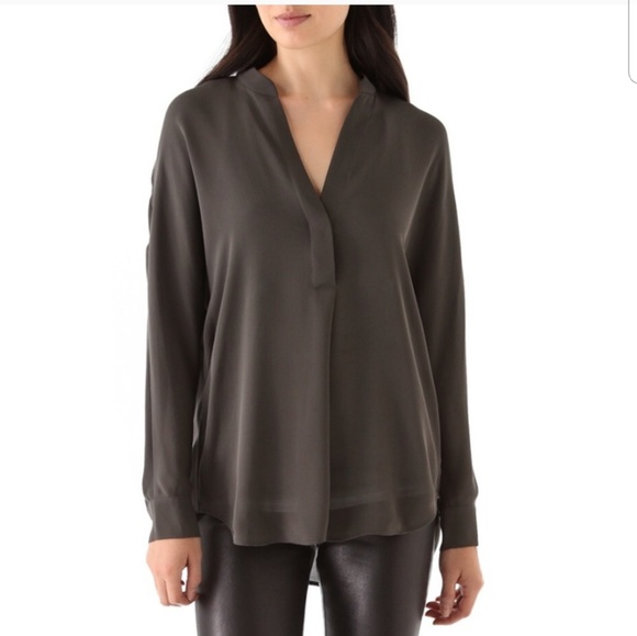 Vince Half Placket Silk Tunic Top M L - Picture 1 of 10